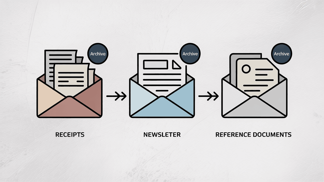 Icons showing receipts, newsletters, and reference documents representing common archive use cases